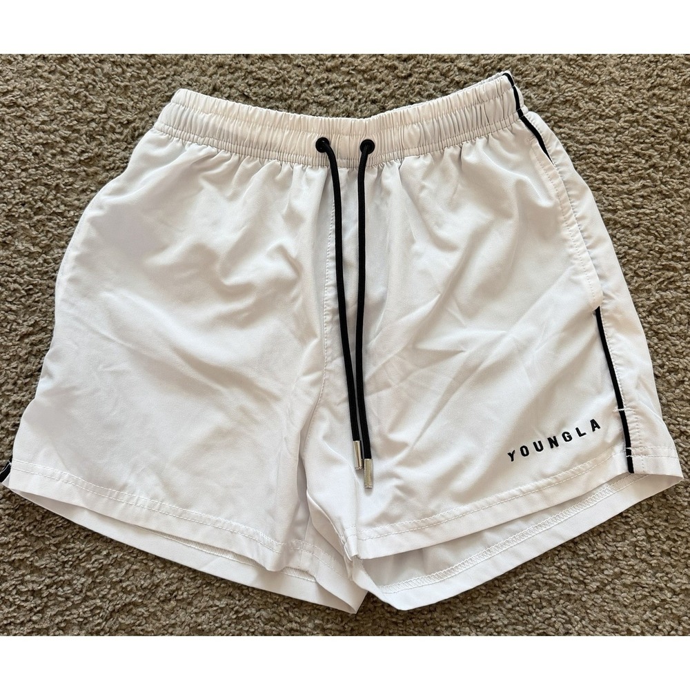 Youngla Men's Frooty Swim Shorts Trunks Small White Mesh Lined Model #143